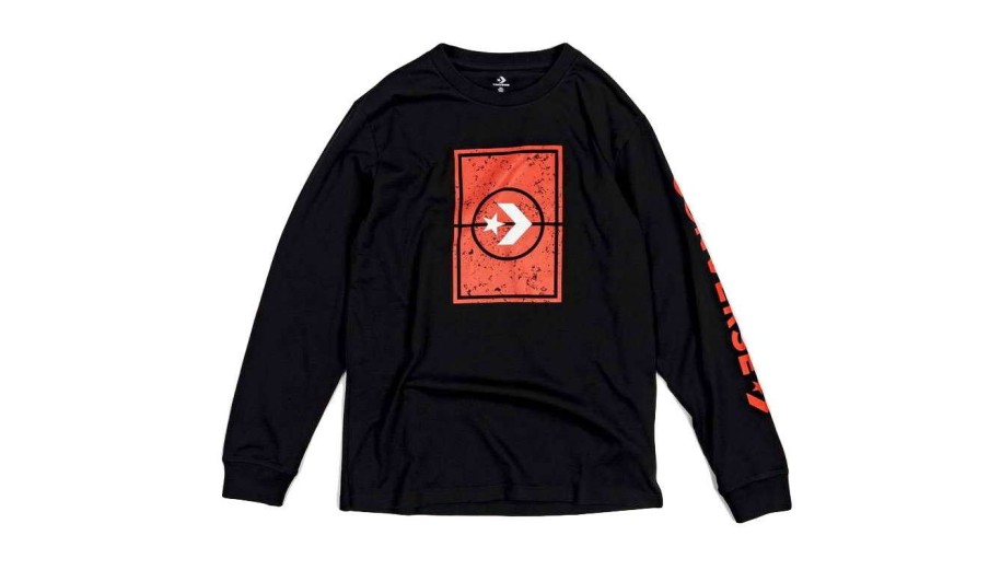 Clothing * | Converse Half Court Long Sleeve Tee Bestsellers Black