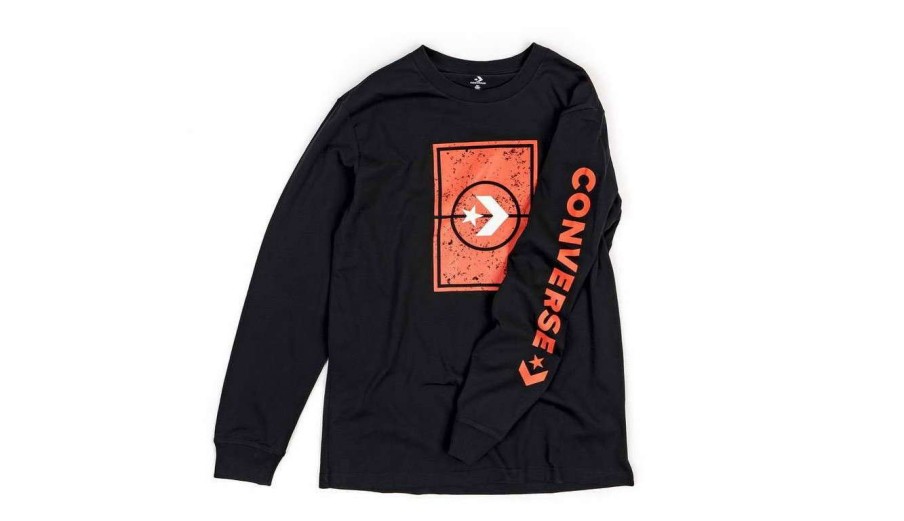 Clothing * | Converse Half Court Long Sleeve Tee Bestsellers Black