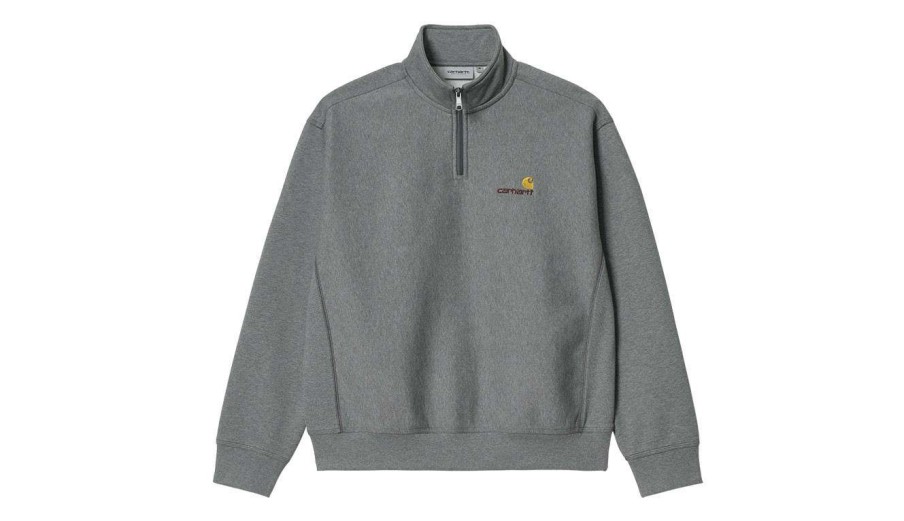 Clothing * | Carhartt Wip Half Zip American Script Sweatshirt Special Grey