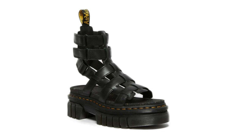 Men * | Dr. Martens Ricki Nappa Lux Leather Platform Gladiator Sandals Official Black